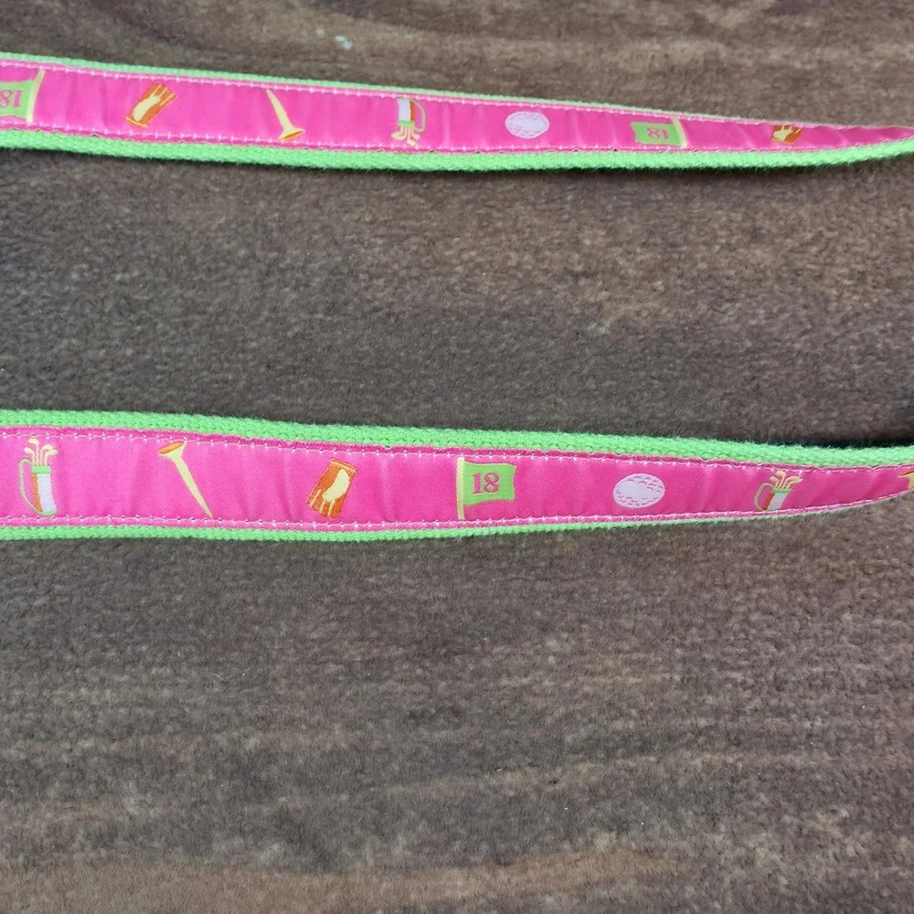 Douglas Paquette Golf D-Ring Belt Womens M Pink Green Good Preppy Canvas Ribbon